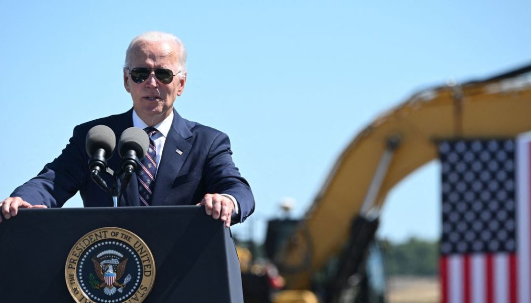 President Joe Biden speaks after groundbreaking for Intel’s $20 billion semiconductor plant