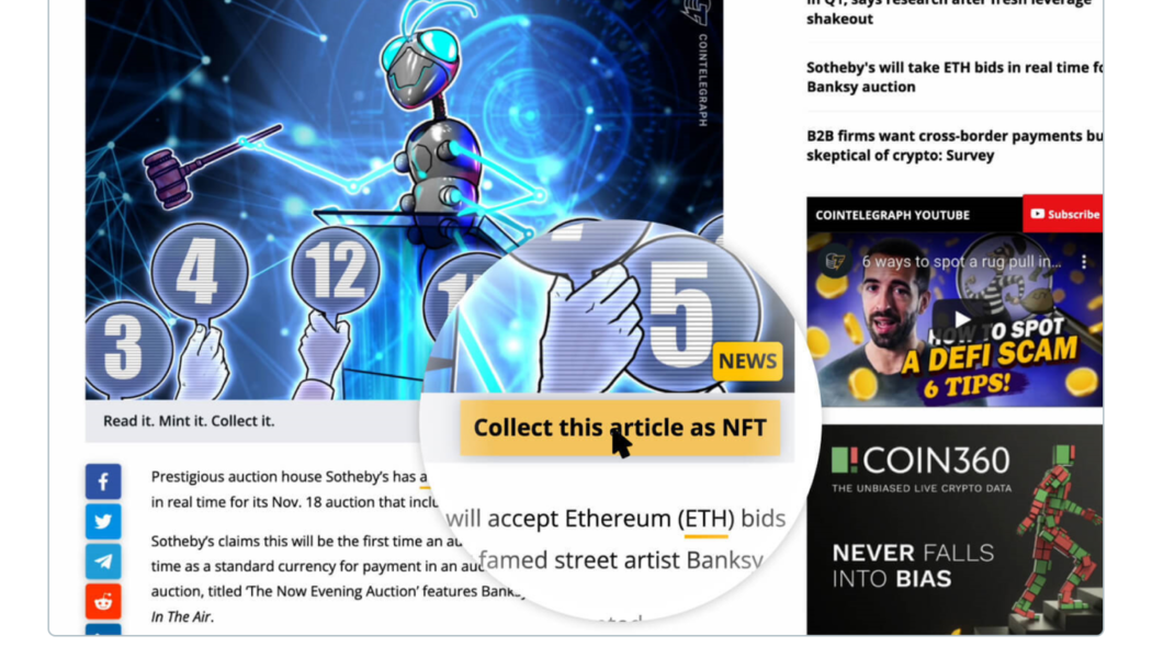 Turn Cointelegraph articles into NFTs — Early access for 500 readers