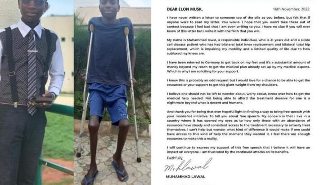 21yrs old Nigerian Boy Writes Elon Musk, Seeks Medical Assistance