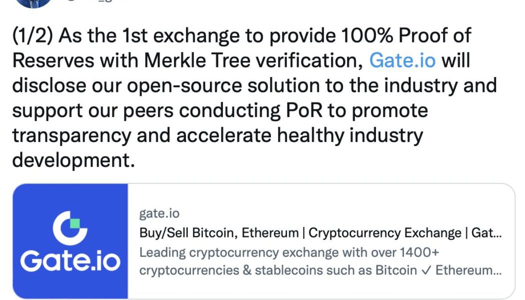 Gate.io Announces It Will Make Its Merkle Tree Proof of Reserves Solution Open-Source