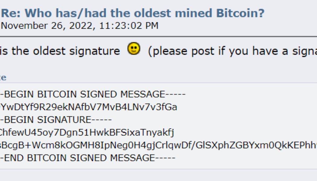 Mysterious Bitcoin miner shows off oldest signature dated Jan. 2009