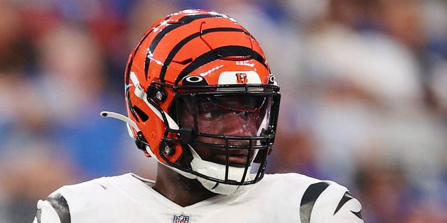 Joseph Ossai, of the Cincinnati Bengals, looks on during the New York Giants game at MetLife Stadium on Aug. 21, 2022, in East Rutherford, New Jersey.