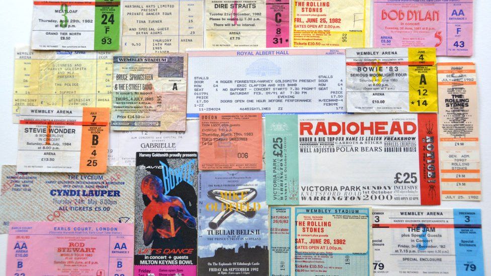 A collection of concert tickets