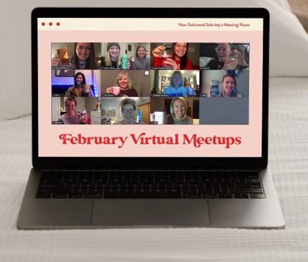 Members of New Fashioned Sobriety pose during a virtual meetup.