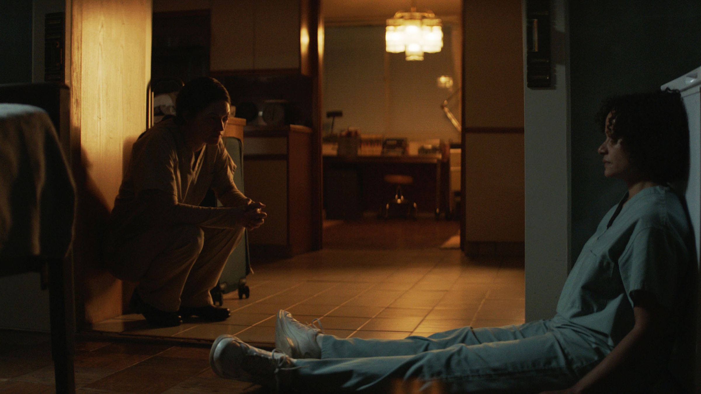 A still photo of Marin Ireland and Judy Reyes in Birth/Rebirth.