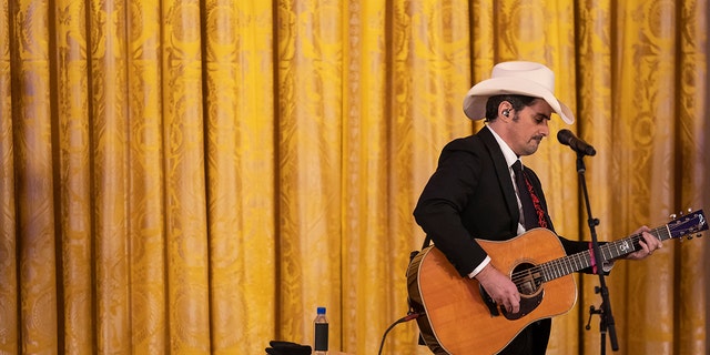 Country music singer Brad Paisley performs in the East Room of the White House on February 11, 2023 in Washington, DC. 