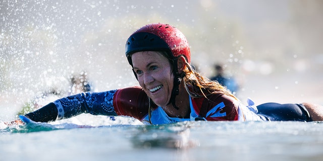 Bethany Hamilton surfs during the Billabong Pro Pipeline on Feb. 2, 2022, in Haleiwa, Hawaii.