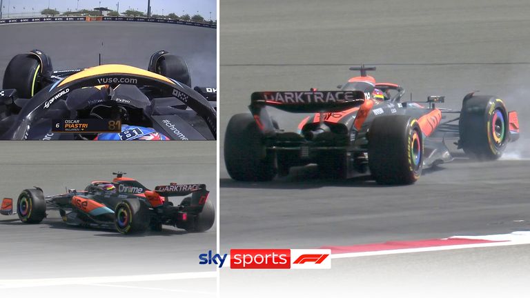 Oscar Piastri completes a 360-degree spin in his McLaren during the final day of testing in Bahrain