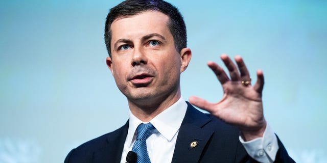 Transportation Secretary Pete Buttigieg speaks during the National Association of Counties 2023 Legislative Conference on Feb. 13.