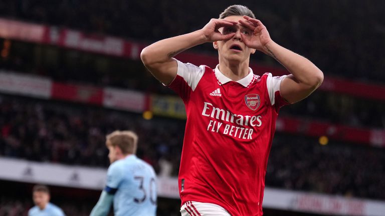 Second-half substitute Leandro Trossard celebrates his goal