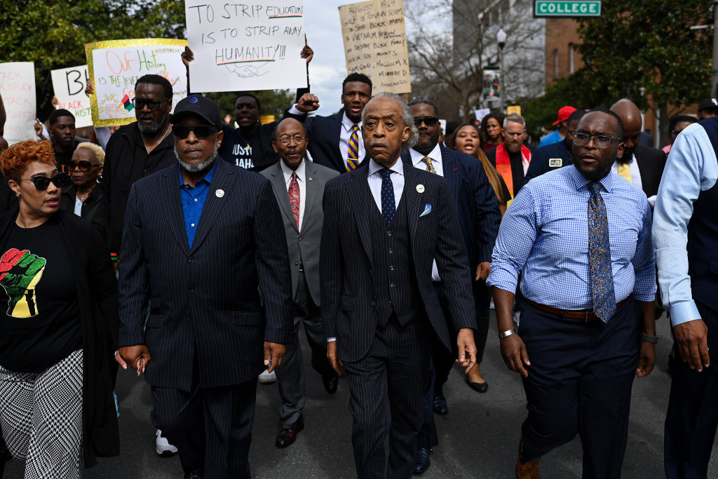 Demonstrators protest Florida Governor Ron DeSantis plan to prevent A.P. course on African American studies In Tallahassee