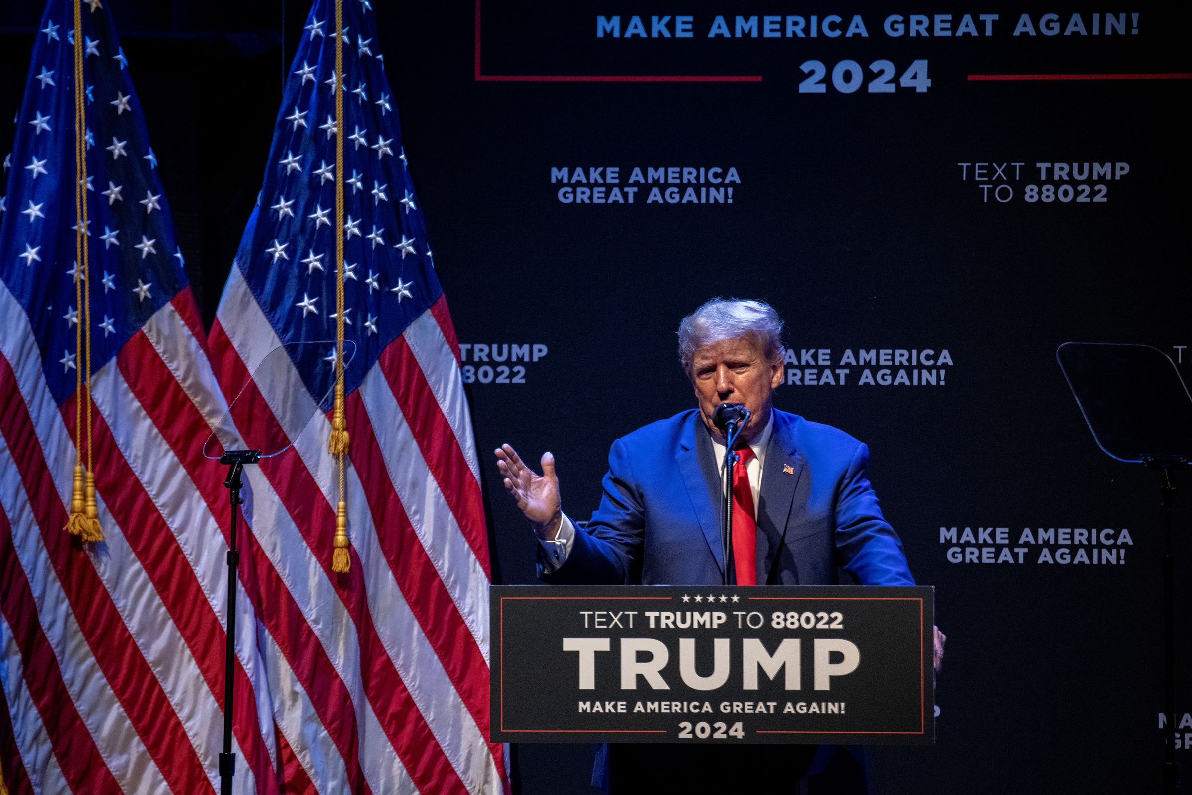 Former US President Donald Trump delivering a speech