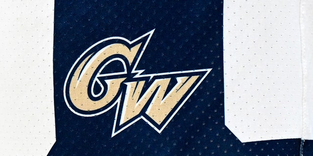 The George Washington Colonials logo on their uniform against the Massachusetts Minutemen during the Second Round of the 2022 Atlantic 10 Men's Basketball Tournament at Capital One Arena on March 10, 2022 in Washington, D.C.