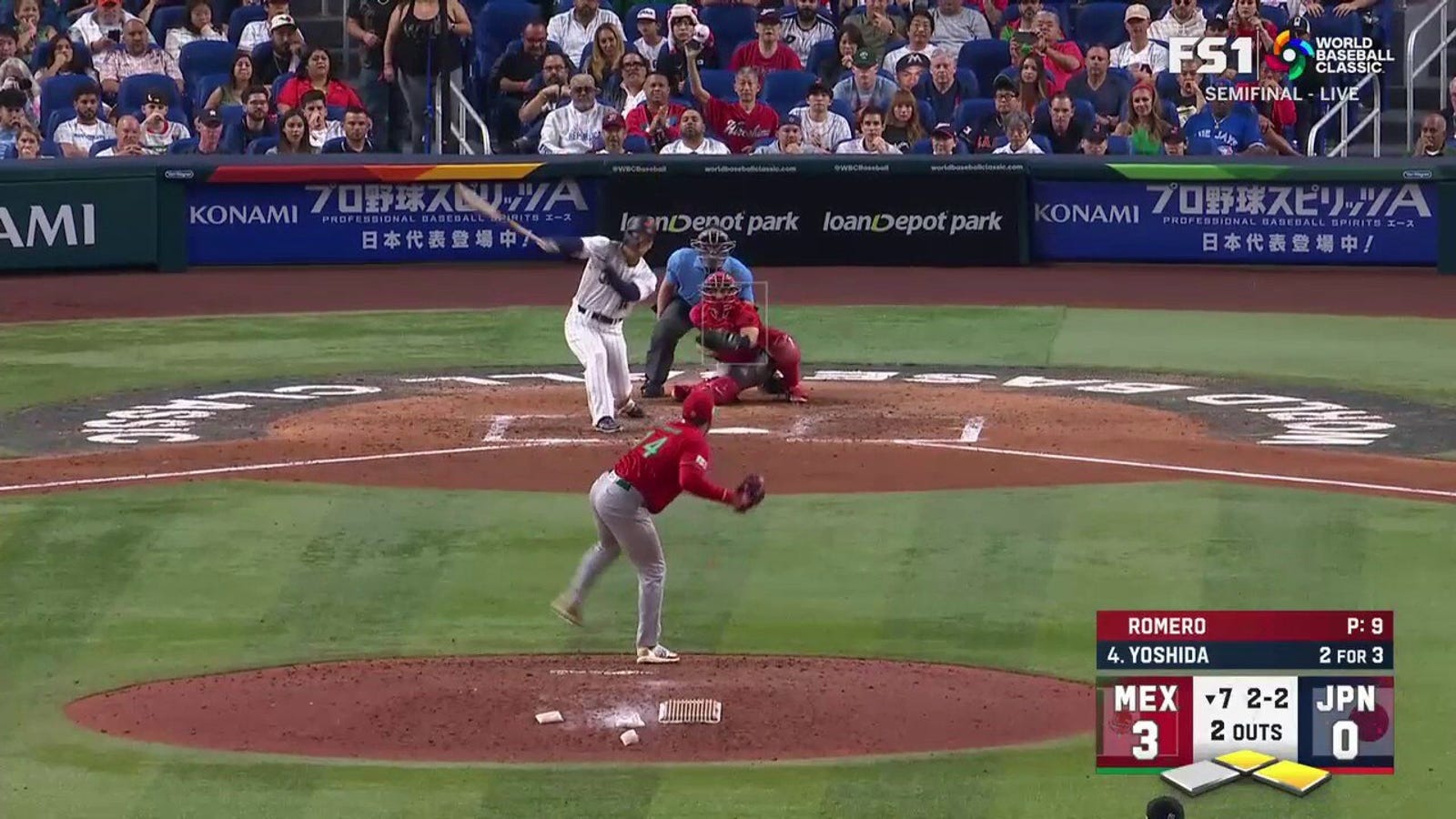 Japan's Masataka Yoshida launches a three-run home run to even the score