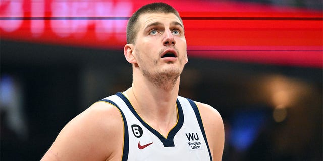 Nikola Jokic #15 of the Denver Nuggets waits for a rebound during the second quarter against the Cleveland Cavaliers at Rocket Mortgage Fieldhouse on February 23, 2023 in Cleveland, Ohio.