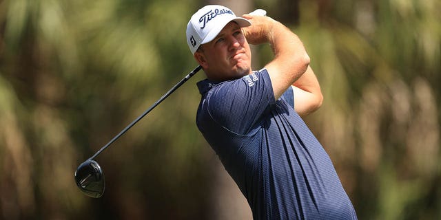 Tom Hoge plays his shot from the second tee during the final round of THE PLAYERS Championship on THE PLAYERS Stadium Course at TPC Sawgrass on March 12, 2023 in Ponte Vedra Beach, Florida.