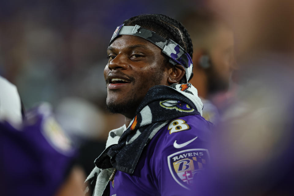 The Ravens have applied the non-exclusive franchise tag to Lamar Jackson, allowing him to negotiate with other teams. (Photo by Scott Taetsch/Getty Images)