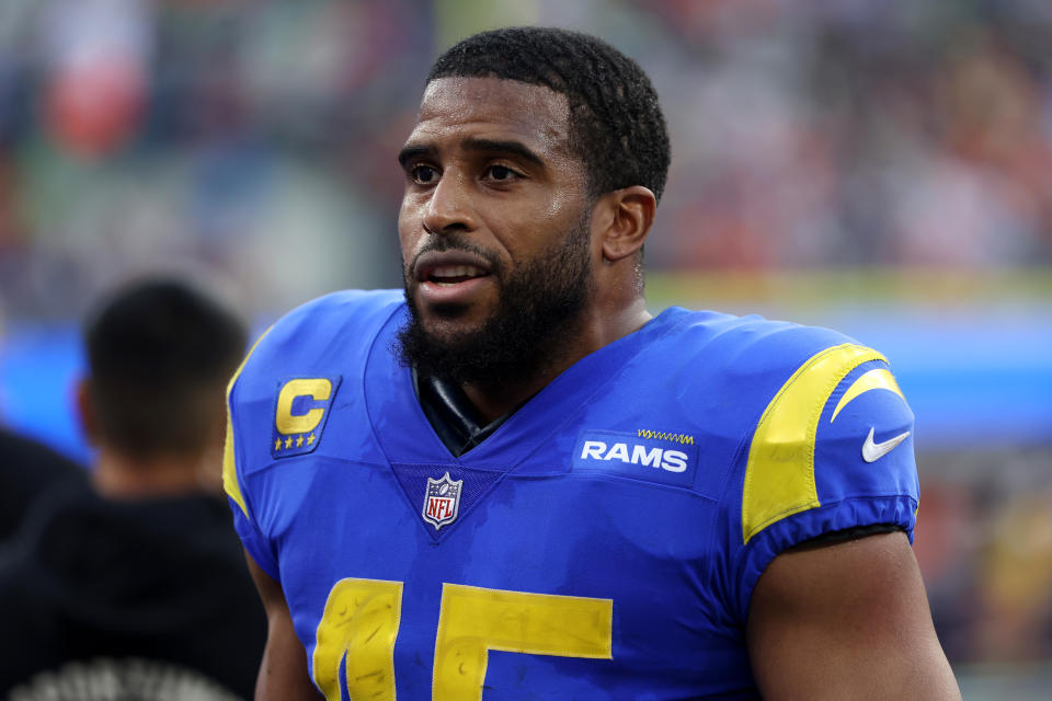 INGLEWOOD, CALIFORNIA - DECEMBER 25: Bobby Wagner #45 of the Los Angeles Rams looks on during the second quarter against the Denver Broncos at SoFi Stadium on December 25, 2022 in Inglewood, California. (Photo by Katelyn Mulcahy/Getty Images) Seahawks