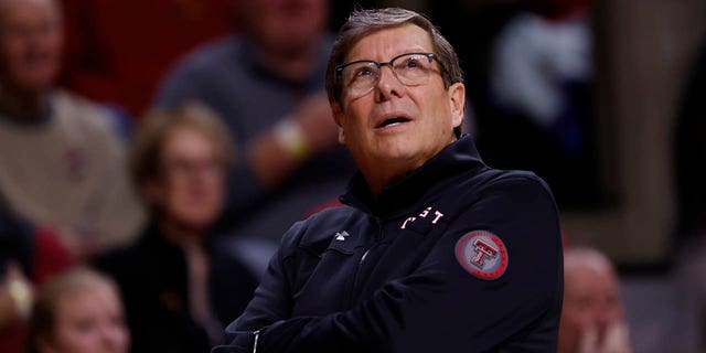 Head coach Mark Adams of the Texas Tech Red Raiders at Hilton Coliseum on Jan. 10, 2023, in Ames, Iowa.