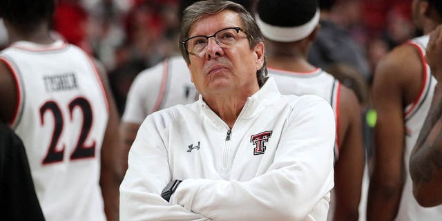 Texas Tech Red Raiders head coach Mark Adams reacts after the game against the TCU Horned Frogs at United Supermarkets Arena in Lubbock, Texas, Feb. 25, 2023.