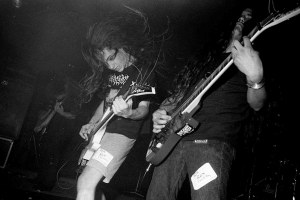 Napalm Death perform on stage at the ICA, London, United Kingdom, 1990. (Photo by Martyn Goodacre/Getty Images)