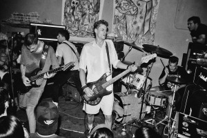 LOS ANGELES- November 13: Guitarist and vocalist Page Hamilton, bassist Henry Bogdan, guitarist Peter Mengede, and drummer John Stanier perform in Helmet at Jabberbaw on November 13, 1991 in Los Angeles. (Photo: Lindsay Brice/Getty Images)