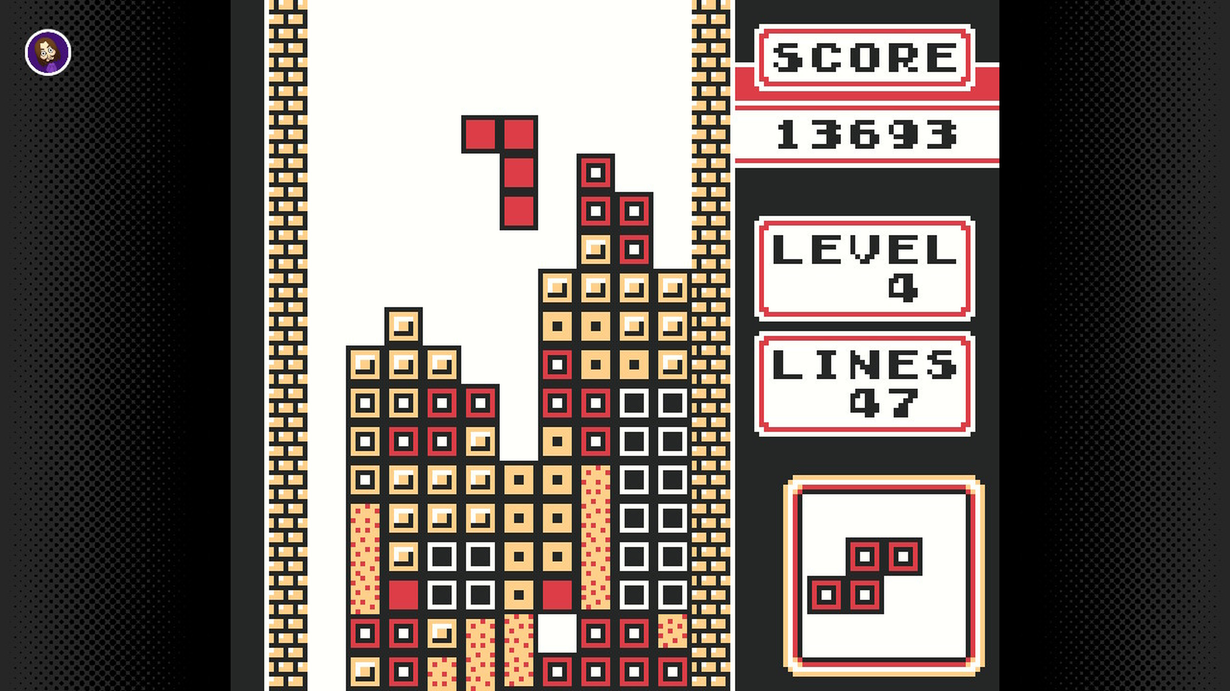 A screenshot of Tetris on Nintendo Switch Online.