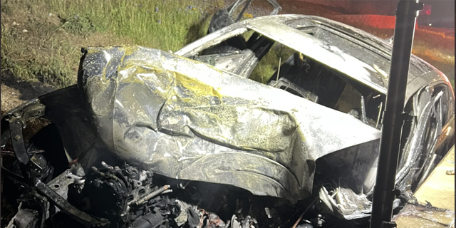 Aftermath of a burning car that was in a wreck in Austin, Texas on March 5, 2023