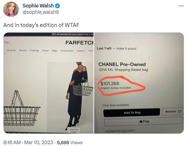 Journalist Sophie Walsh shared images of the item on Twitter then wrote: 'And in today's edition of what the actual f***.' Reporter Kate Creedon joked: 'But you'll look so chic at Woolies'