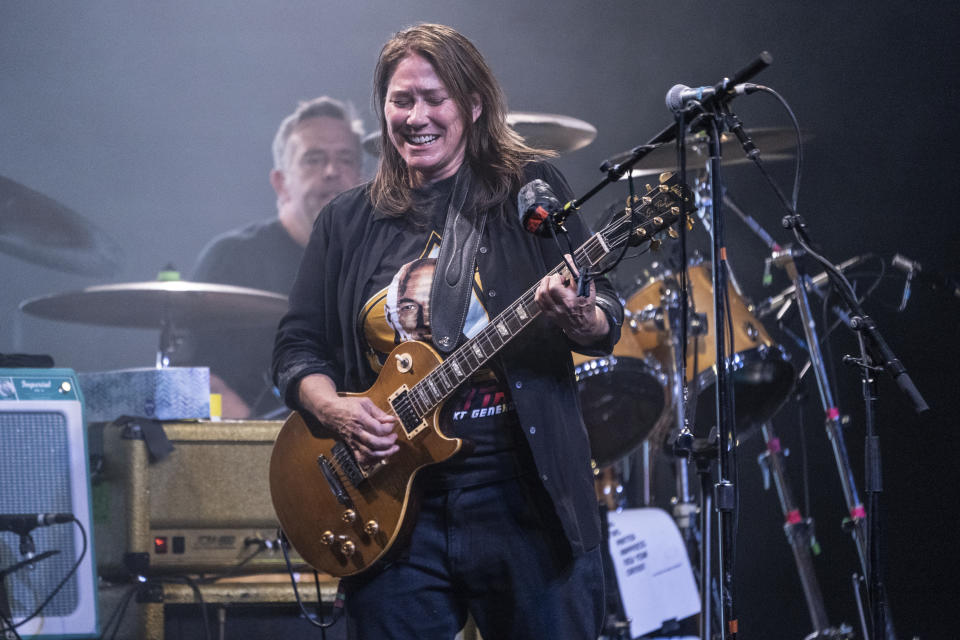 Kim Deal of the Breeders performs at Coachella 2023. (Photo: Amy Harris/Invision/AP)