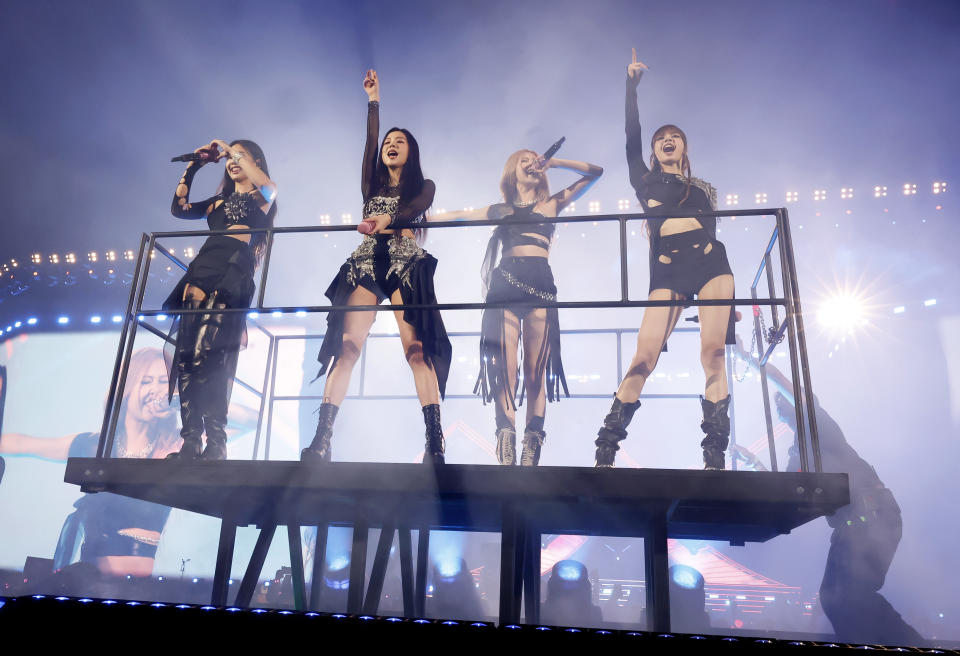 Jennie, Jisoo, Ros&#xe9;, and Lisa of BLACKPINK perform at the Coachella Stage during the 2023 Coachella Valley Music & Arts Festival on April 15, 2023 in Indio, Calif. (Photo: Frazer Harrison/Getty Images for Coachella)