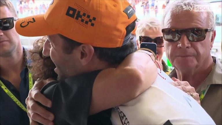 Ricciardo's mum was emotional as the pair embraced ahead of his final race with McLaren