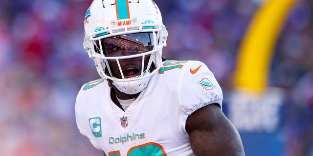 Tyreek Hill of the Miami Dolphins during the AFC wild-card game against the Buffalo Bills at Highmark Stadium on Jan. 15, 2023, in Orchard Park, New York.