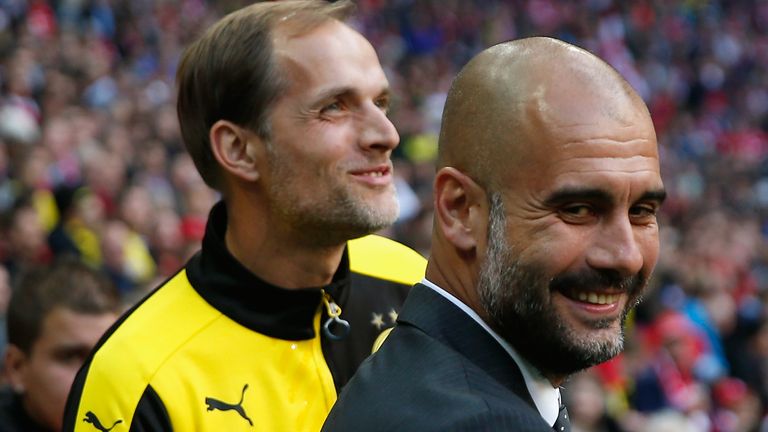 GETTY - Thomas Tuchel of Borussia Dortmund challenges Pep Guardiola of Bayern Munich during the Bundesliga match between FC Bayern Munich and Borussia Dortmund at Allianz Arena on October 4, 2015 in Munich, Germany.