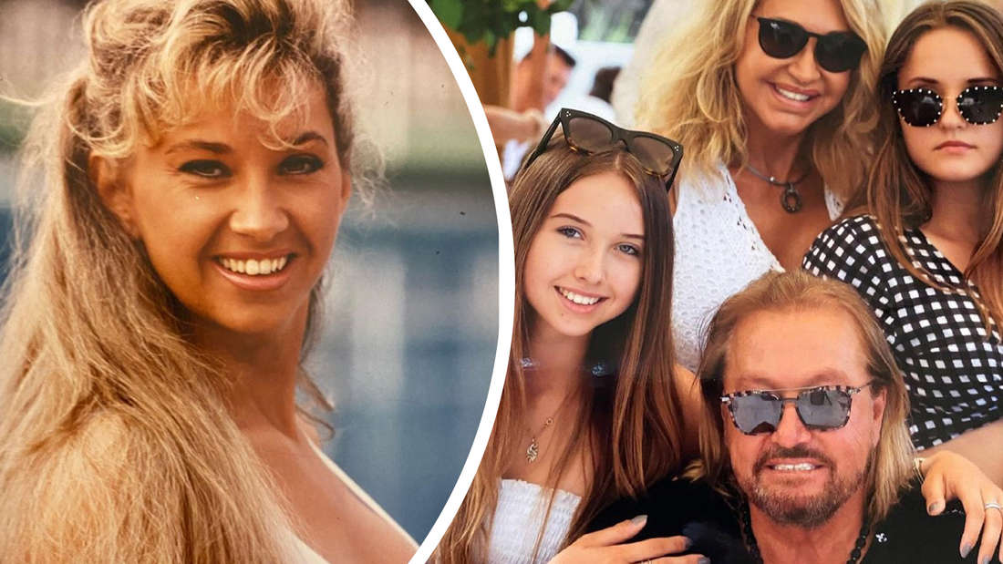 Carmen Geiss in den 80ern als Model und heute mit ihrer Familie.