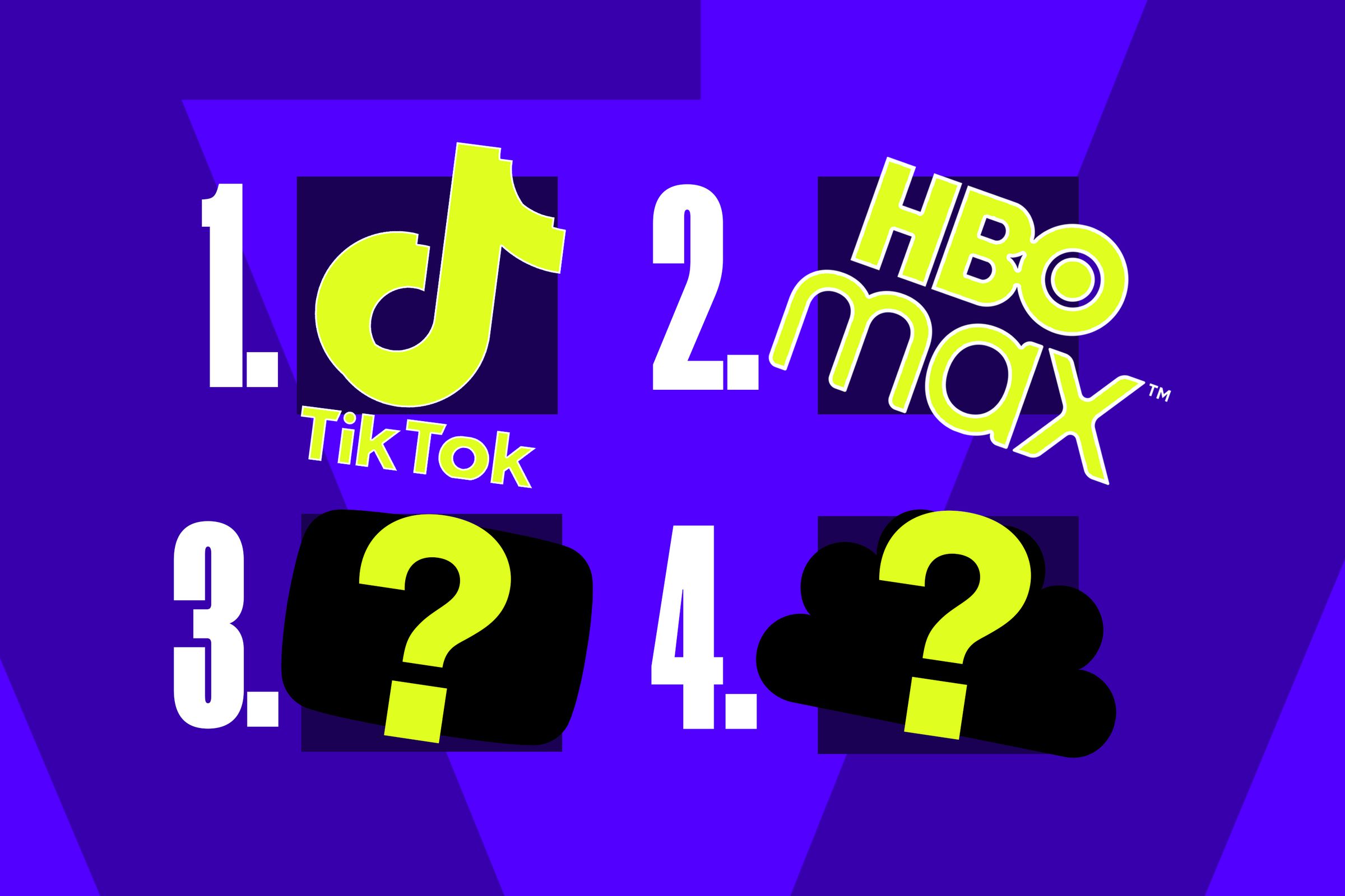 A list of favorite streaming services with TikTok, HBO Max, and two mystery picks.