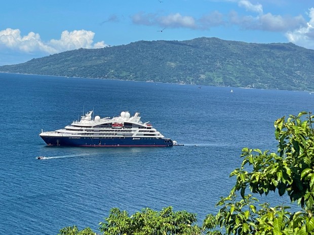 The luxury Ponant ship, Le Champlain, anchors along the west coast of Madagascar. (Photo by Norma Meyer)