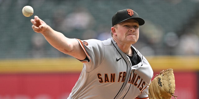 Logan Webb of the San Francisco Giants pitches in the first inning against the Chicago White Sox at Guaranteed Rate Field April 5, 2023, in Chicago.