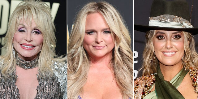 Dolly Parton and Miranda Lambert wear sparkling gowns, Lainey Wilson wears green jumpsuit at ACMs