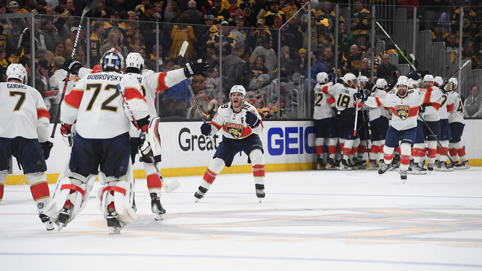 The Panthers have pulled off one of the biggest upsets in NHL history by eliminating the Bruins. (Photo by Steve Babineau/NHLI via Getty Images)