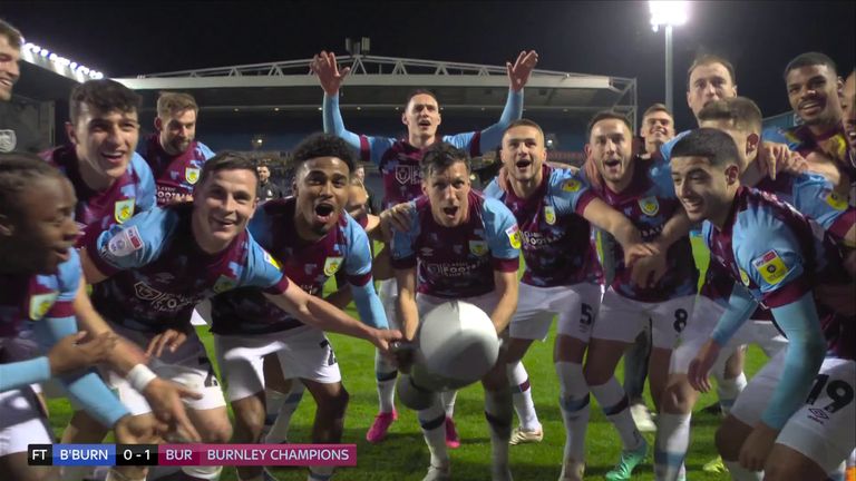 Burnley's celebrations begin after their victory against Blackburn to seal the Championship title! 