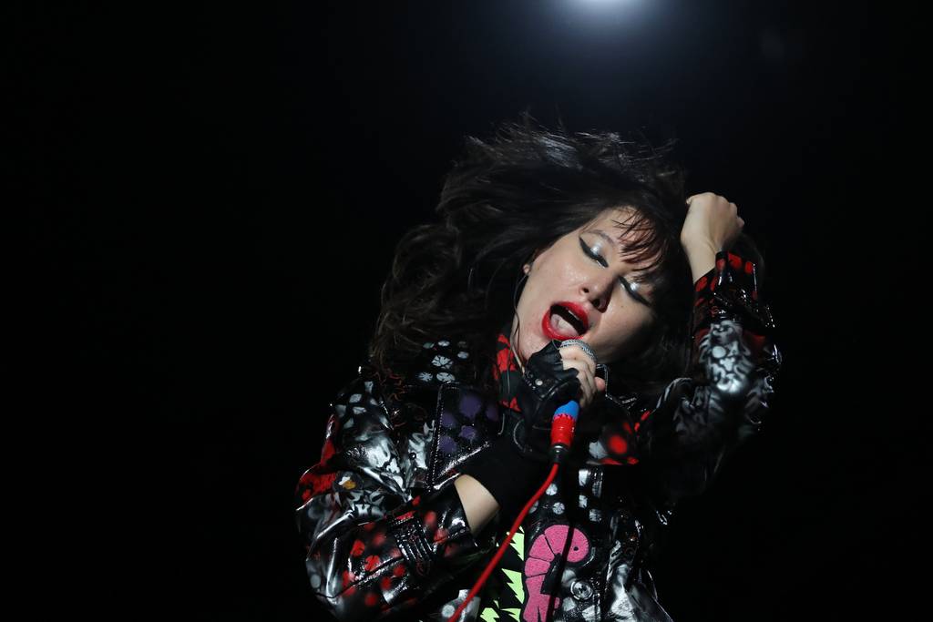 Karen O leads the band Yeah Yeah Yeahs at the Aragon Ballroom in Chicago on May 29, 2018.