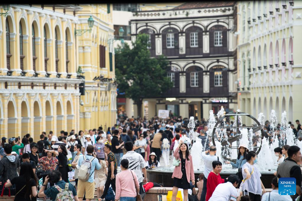 Tourists visit the Senado Square in Macao, south China, April 29, 2023. /Xinhua