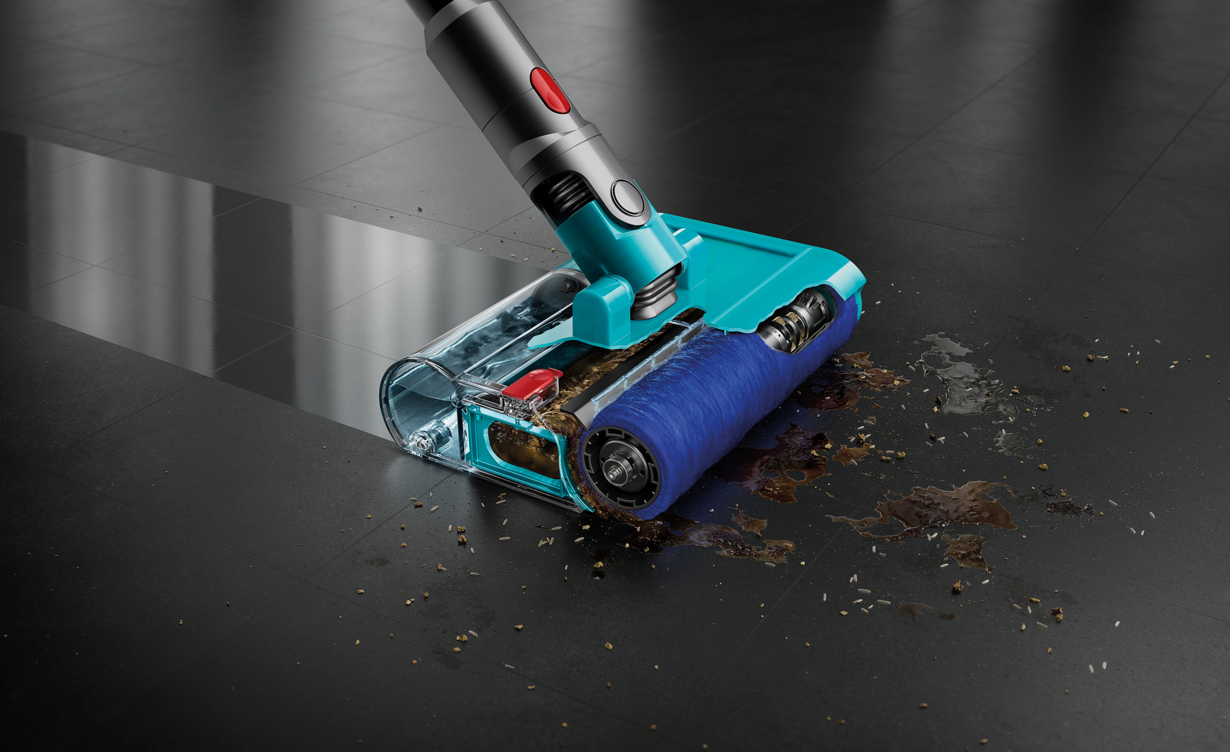 The Dyson Submarine wet roller head can handle wet spills on hard floors.