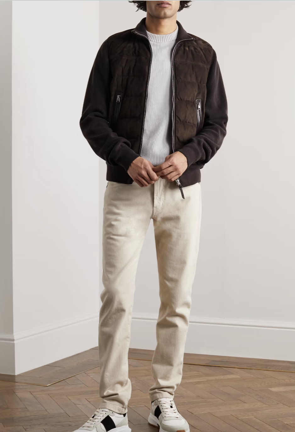 Suede-Panelled Ribbed Merino Wool and Cashmere-Blend Jacket