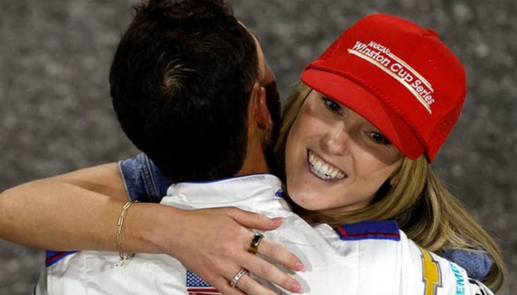 Katelyn Larson chugs beer after husband's NASCAR All-Star Race victory