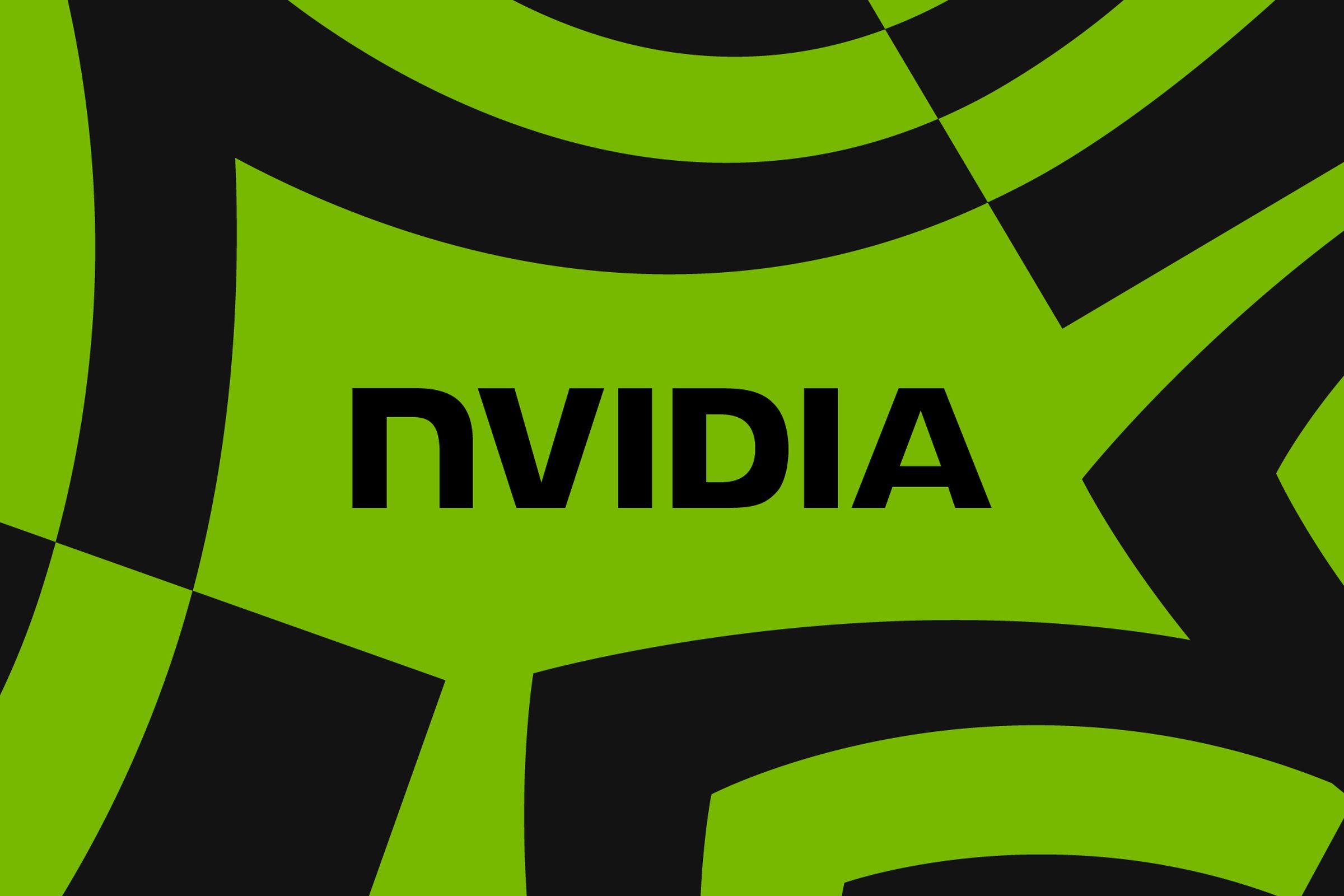 Illustration of the Nvidia wordmark on a green and black background.