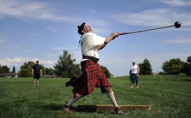 Bernie Welch, 77, releases a hammer while practicing with the Rocky Mountain Scottish Athletes at Robby Ferrufino Park in Arvada on Sunday, July 29, 2012 in preparation for the 49th Annual Colorado Scottish Festival and Rocky Mountain Highland Games in Highlands Ranch. (Lindsay Pierce, YourHub, file)