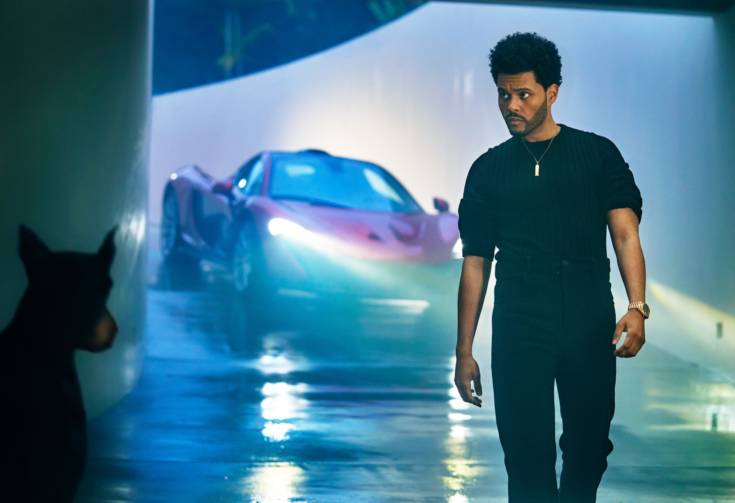 Abel Tesfaye photographed at his home in Los Angeles in March. Clothing by Ferragamo watch by Rolex.