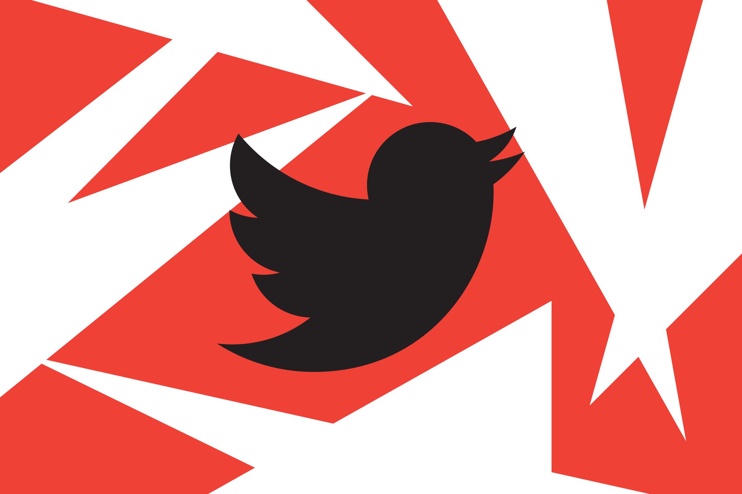 A black Twitter logo over a red and white background